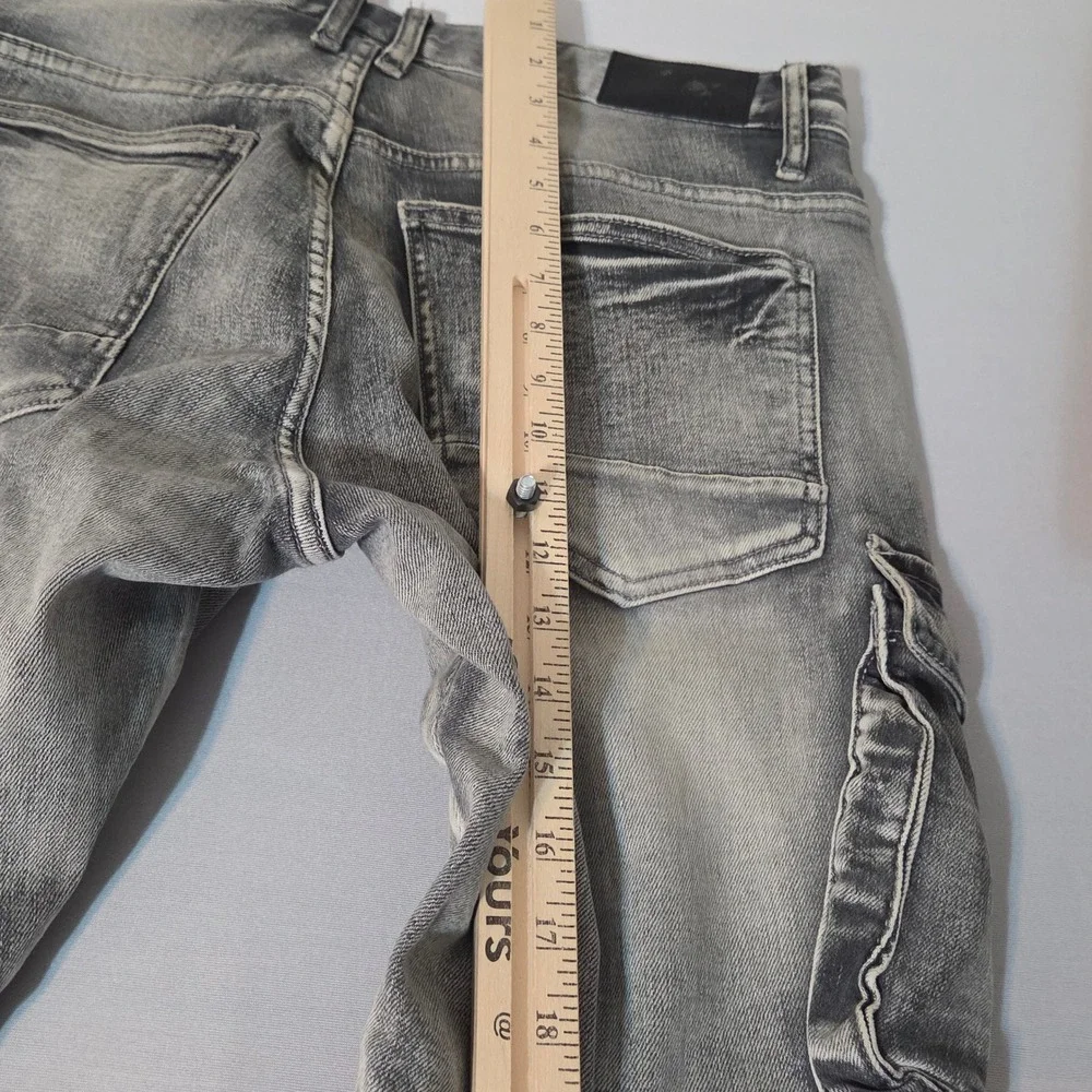 Smoke Rise Cargo Jeans Mens 32x32 Gray Moto Biker Slim Fit Denim Pants